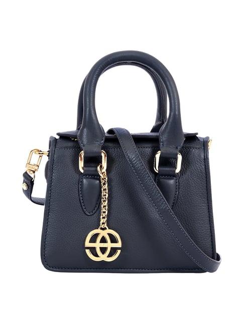 eske fonda navy blue leather large satchel handbag