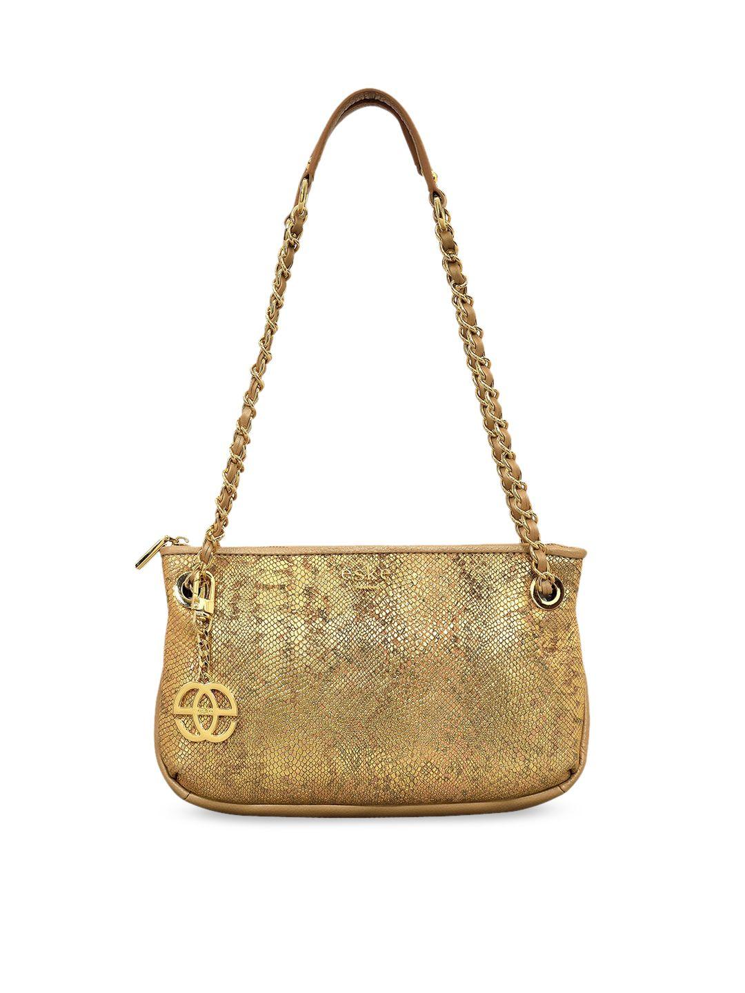 eske gold textured leather structured shoulder bag