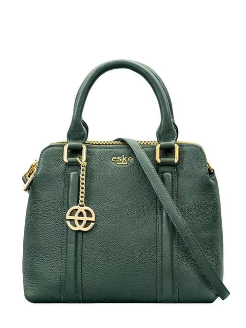 eske green large leather satchel handbag