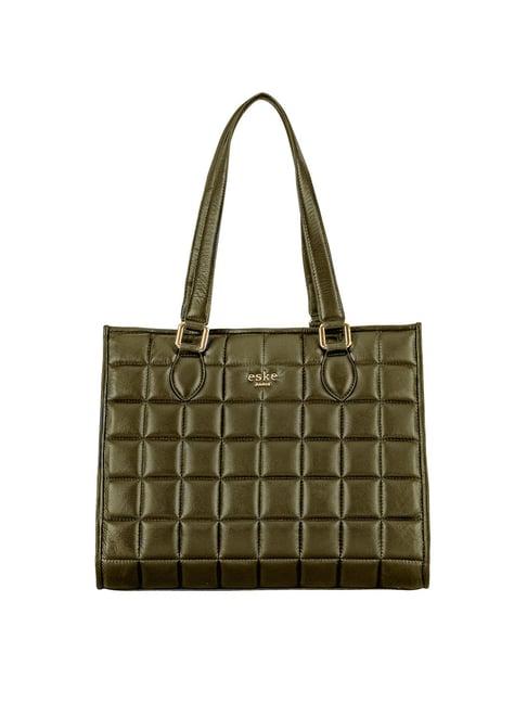 eske green quilted large tote handbag