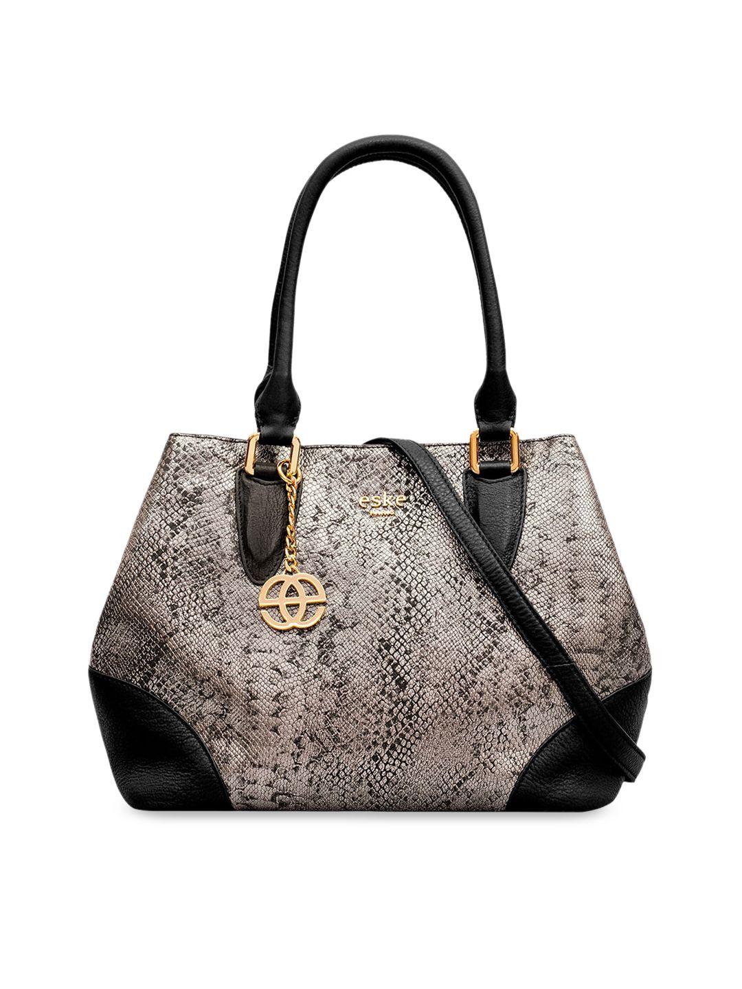 eske grey animal textured leather structured handheld bag