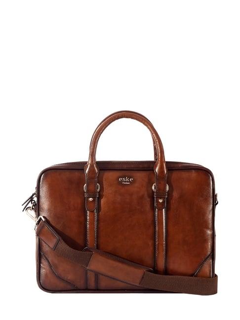 eske jacquen 15 inch tan leather large laptop messenger bag