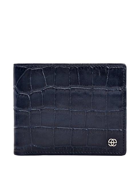 eske kev navy blue leather bi-fold wallets for men