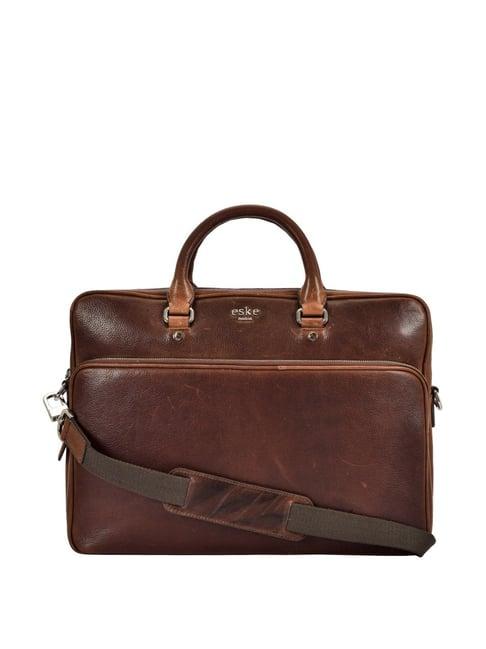 eske loraine tan leather medium laptop messenger bag