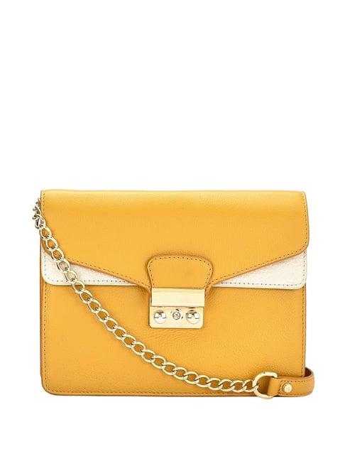 eske lydia yellow & vanilla solid medium sling handbag