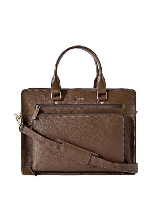 eske maik brown leather large messenger bag