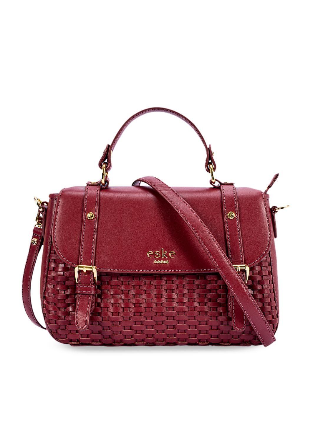 eske maroon self design leather satchel bag