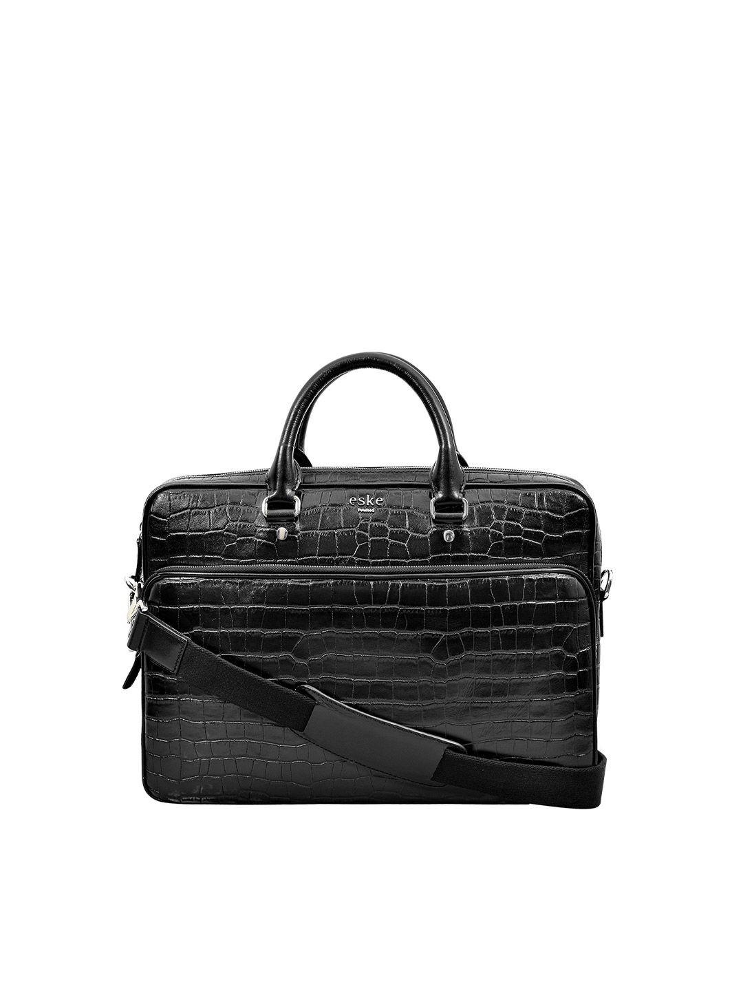 eske men black crocodile textured laptop bag