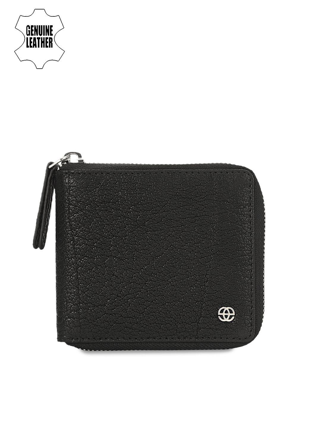 eske men black solid zip around leather wallet