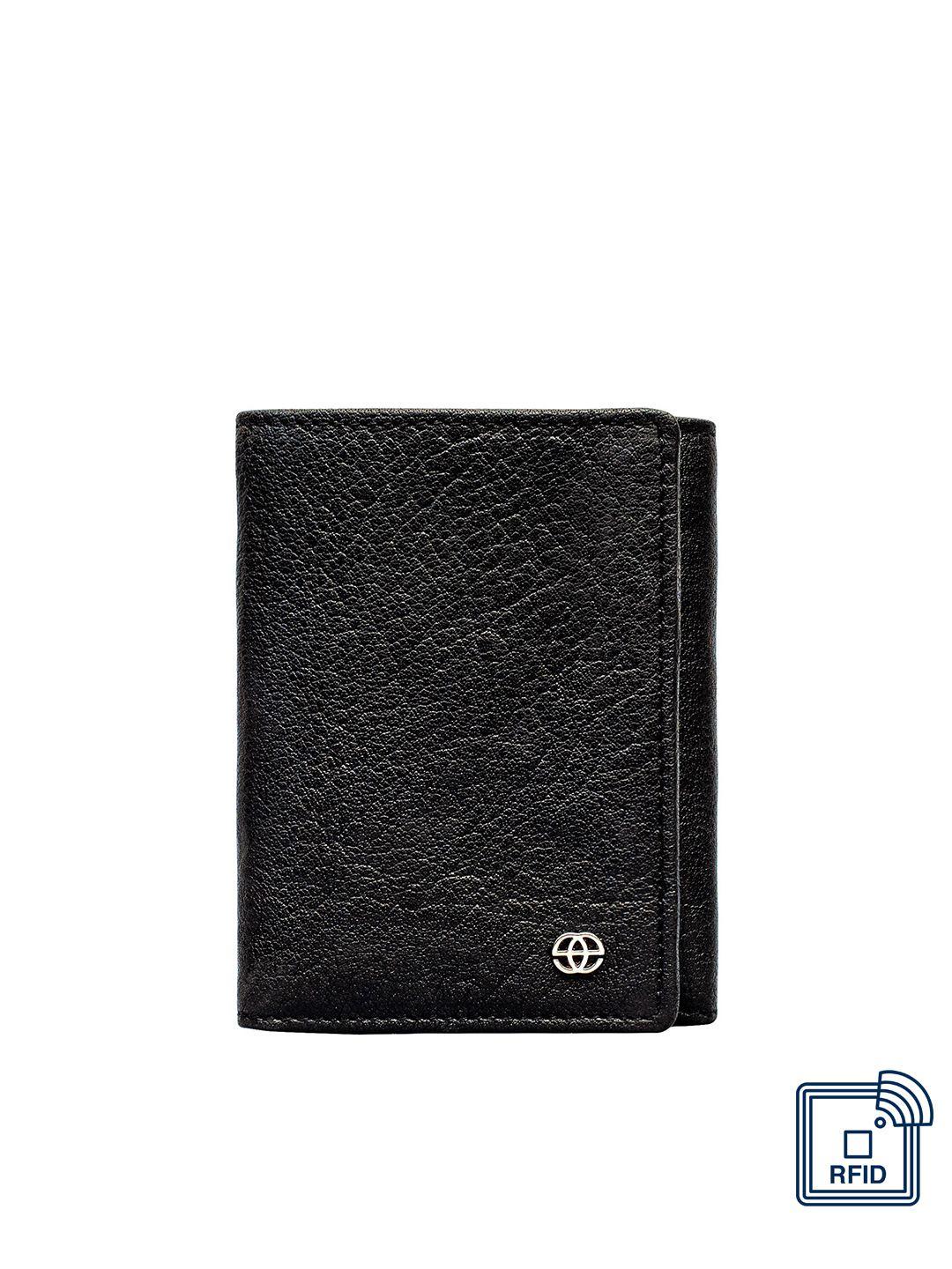 eske men black textured leather three fold wallet