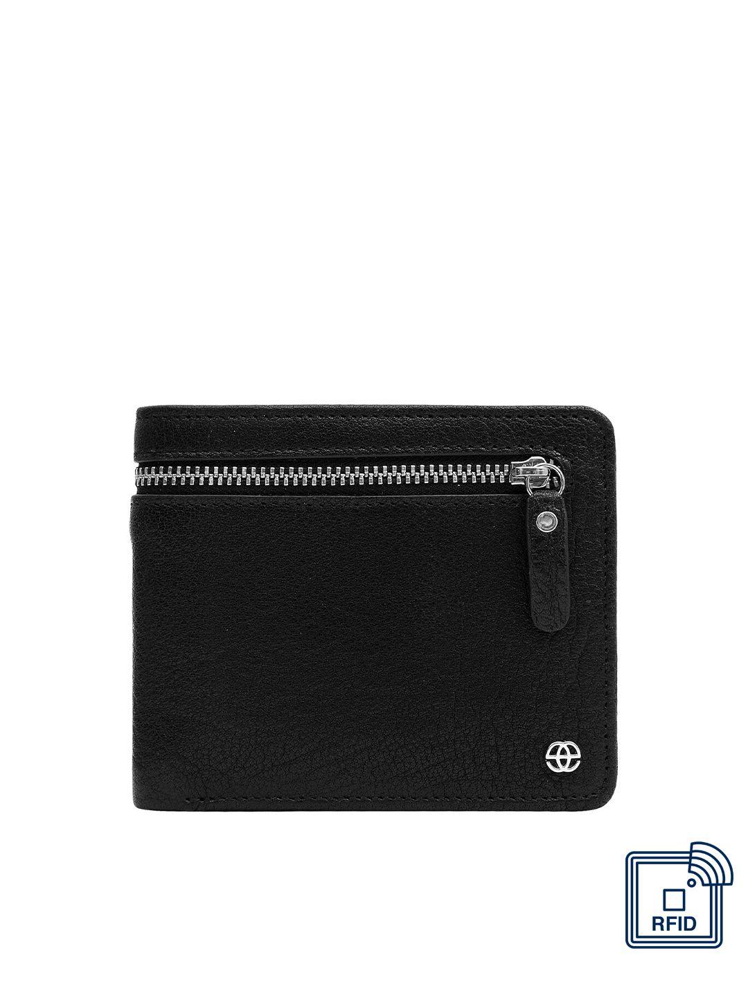 eske men black textured leather two fold wallet