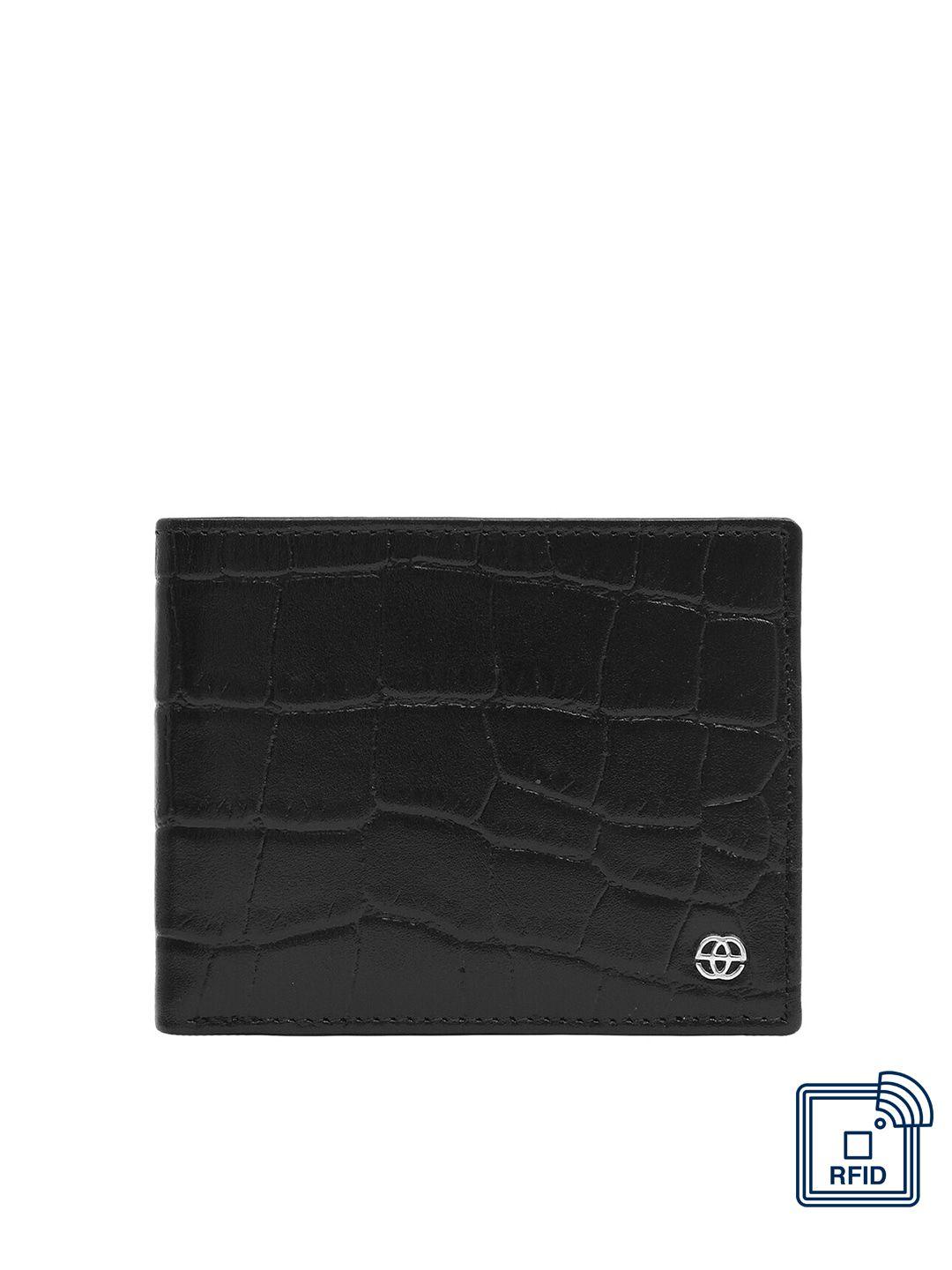 eske men black textured leather two fold wallet