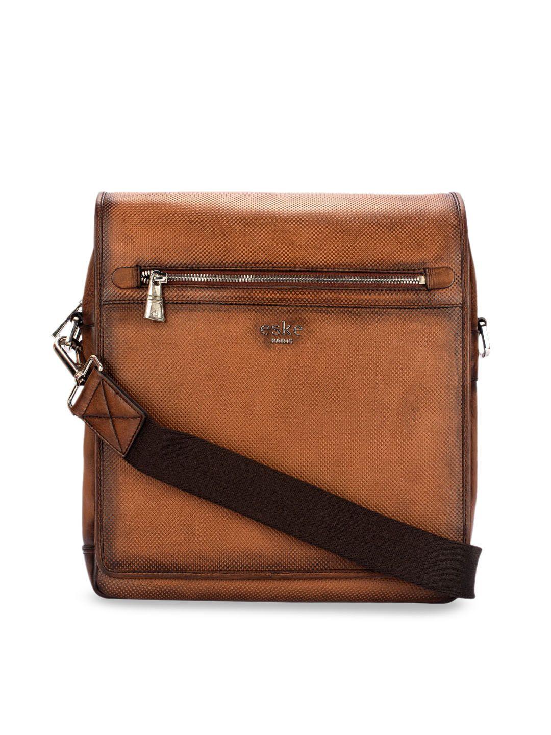 eske men brown solid leather florence travel bag