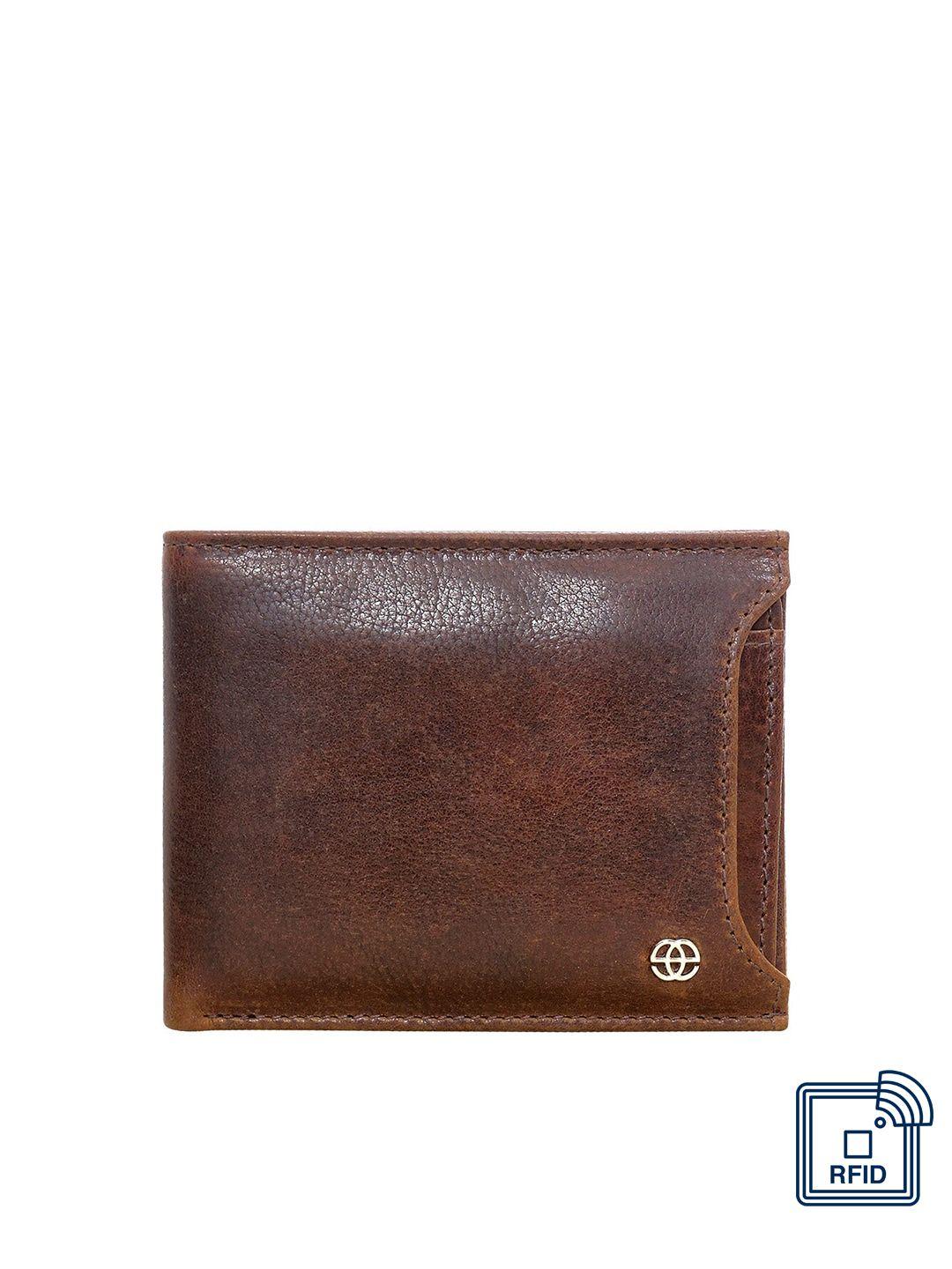 eske men brown solid leather two fold wallet with rfid