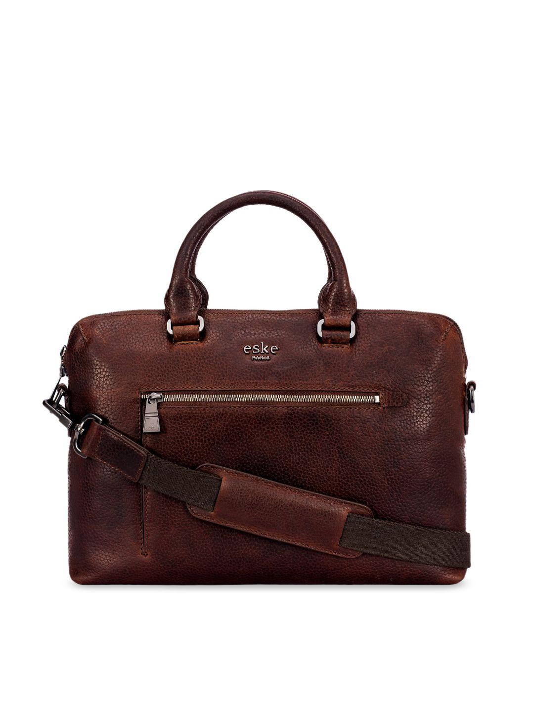 eske men brown solid priam leather laptop bag