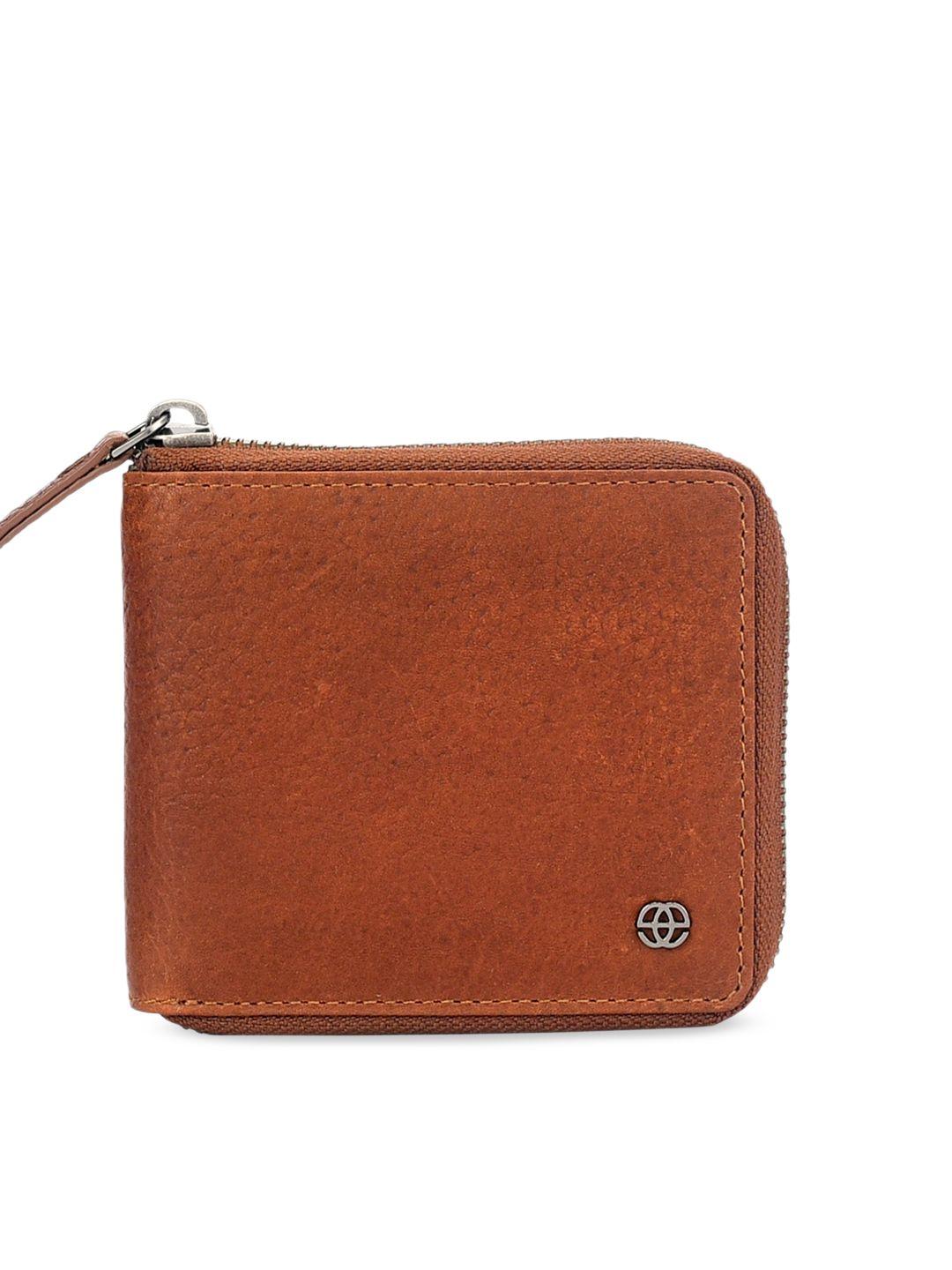 eske men brown solid zip around leather wallet