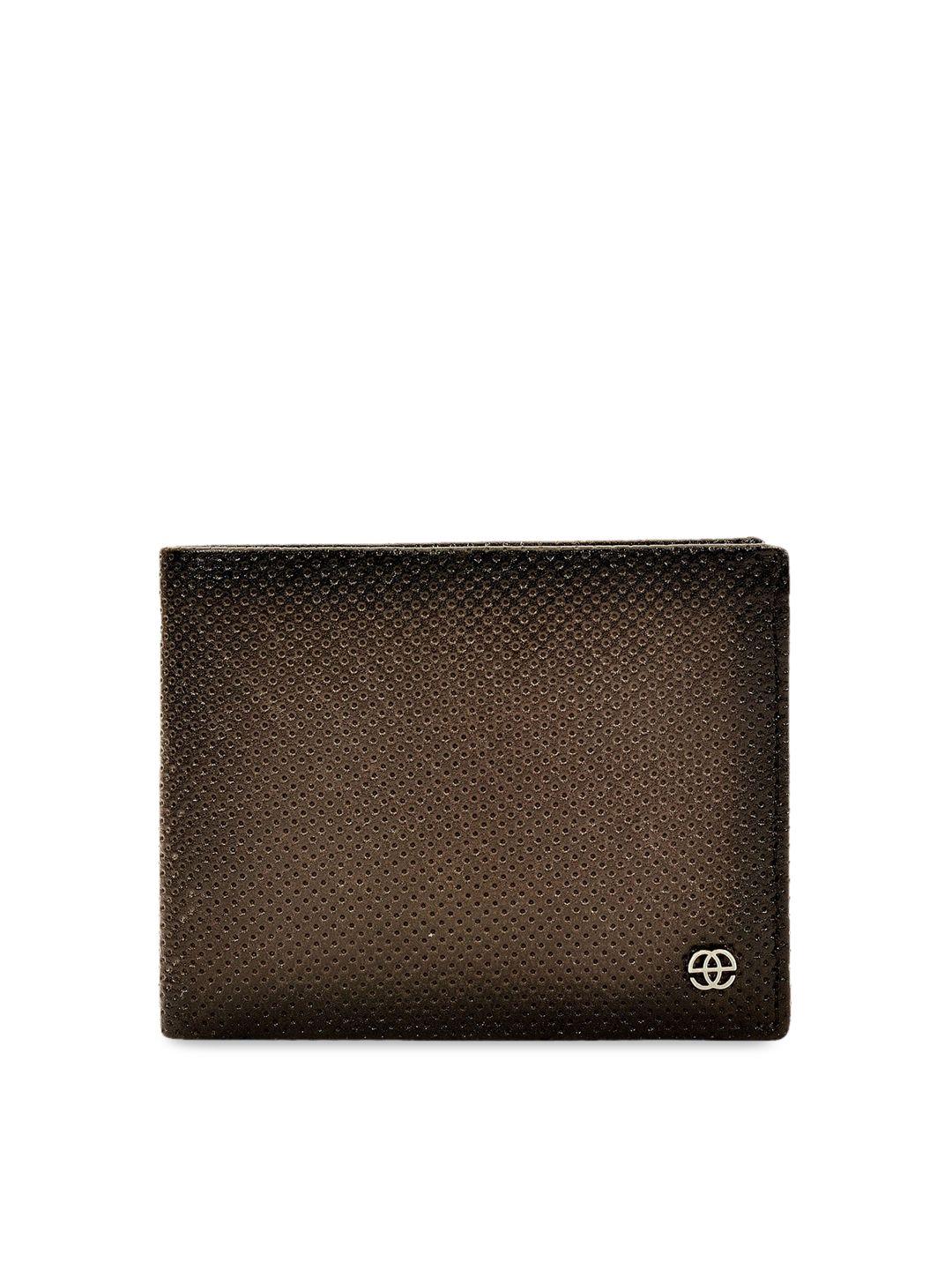 eske men brown textured bi-fold genuine leather two fold wallet