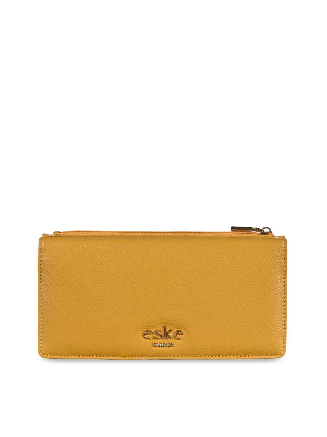 eske men mustard yellow solid two fold leather wallet