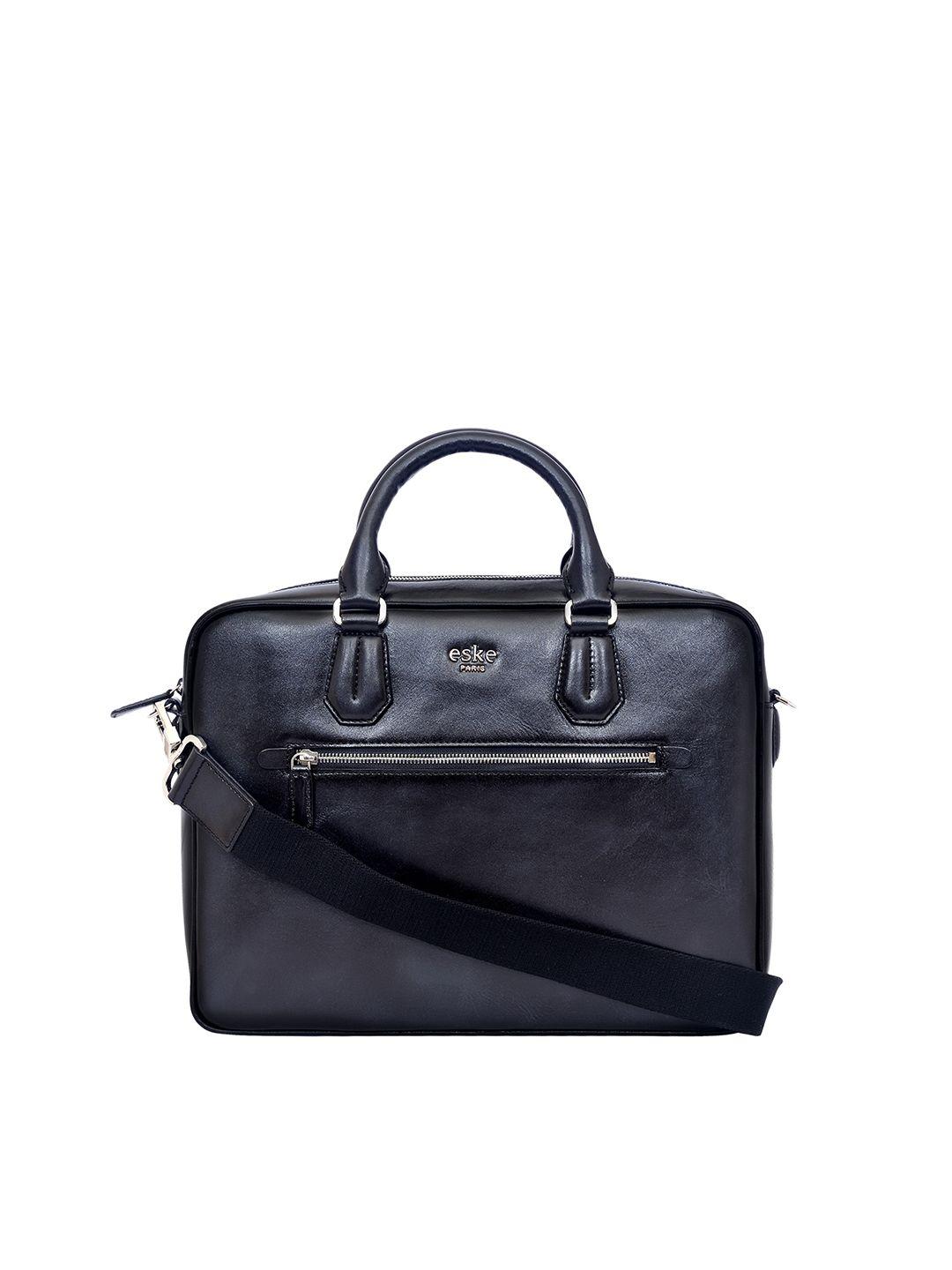 eske men navy blue leather laptop bag