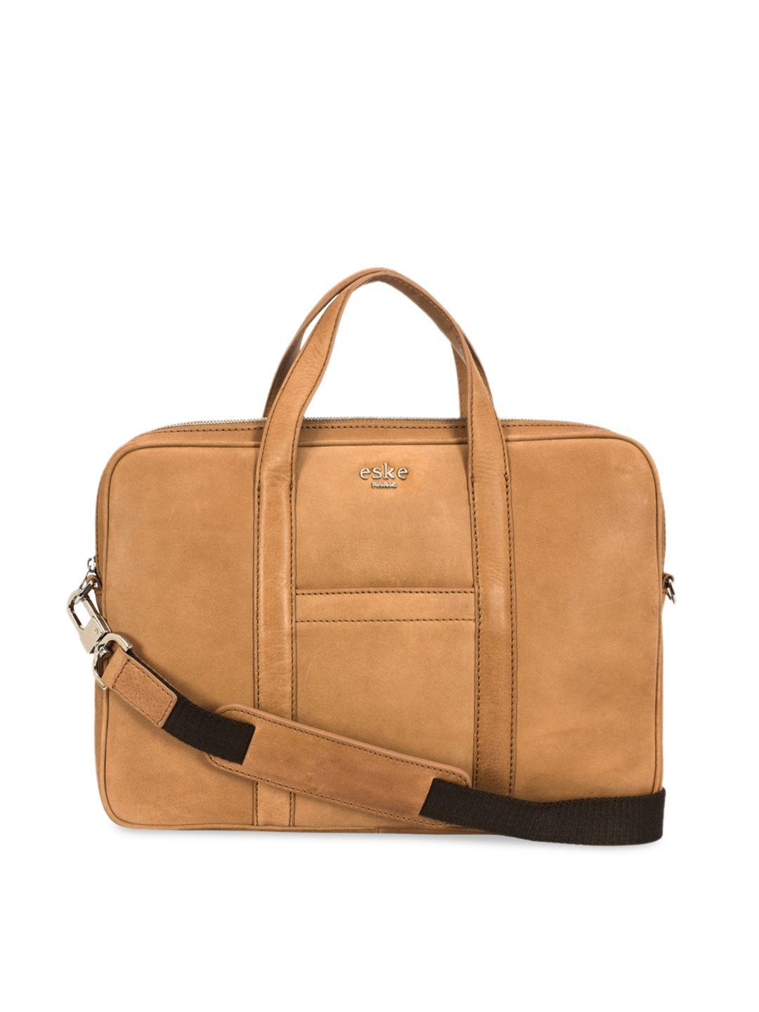 eske men tan brown solid daxos leather laptop bag