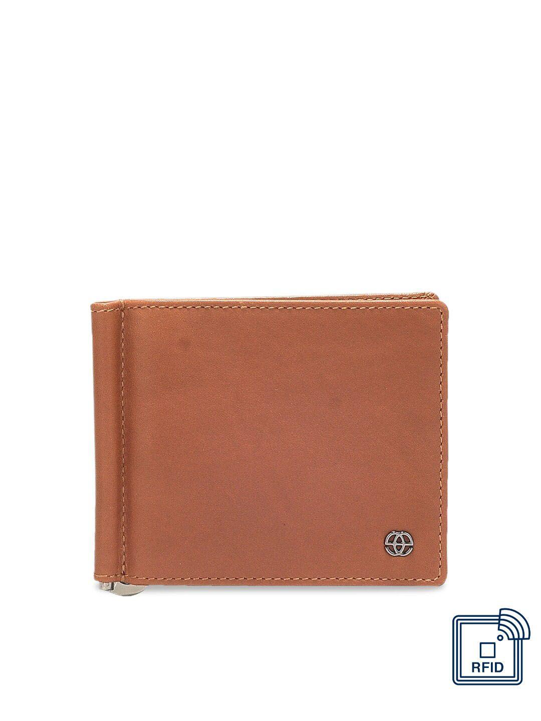 eske men tan brown solid two fold leather wallet