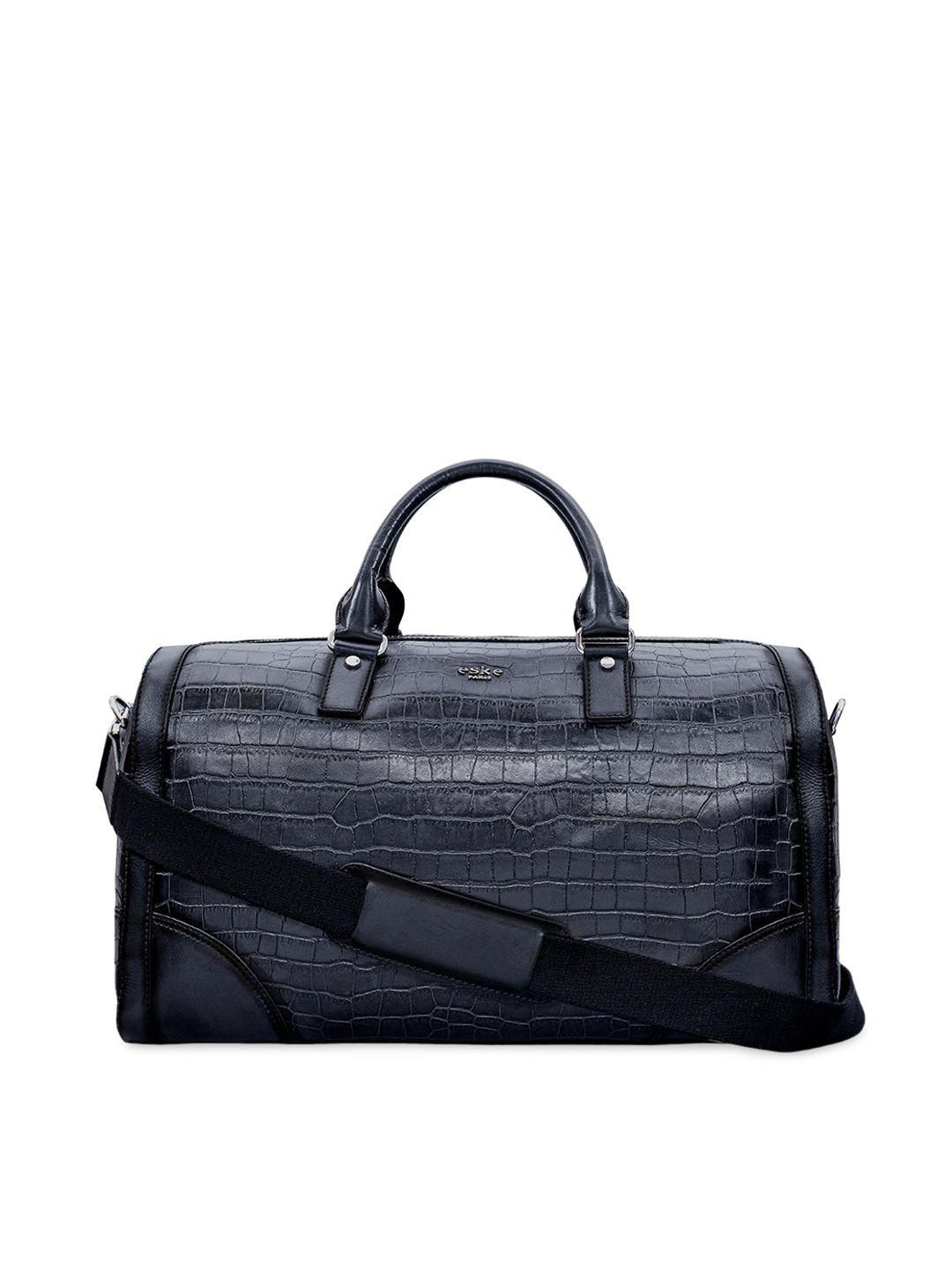 eske navy blue solid amedeo leather duffle bag