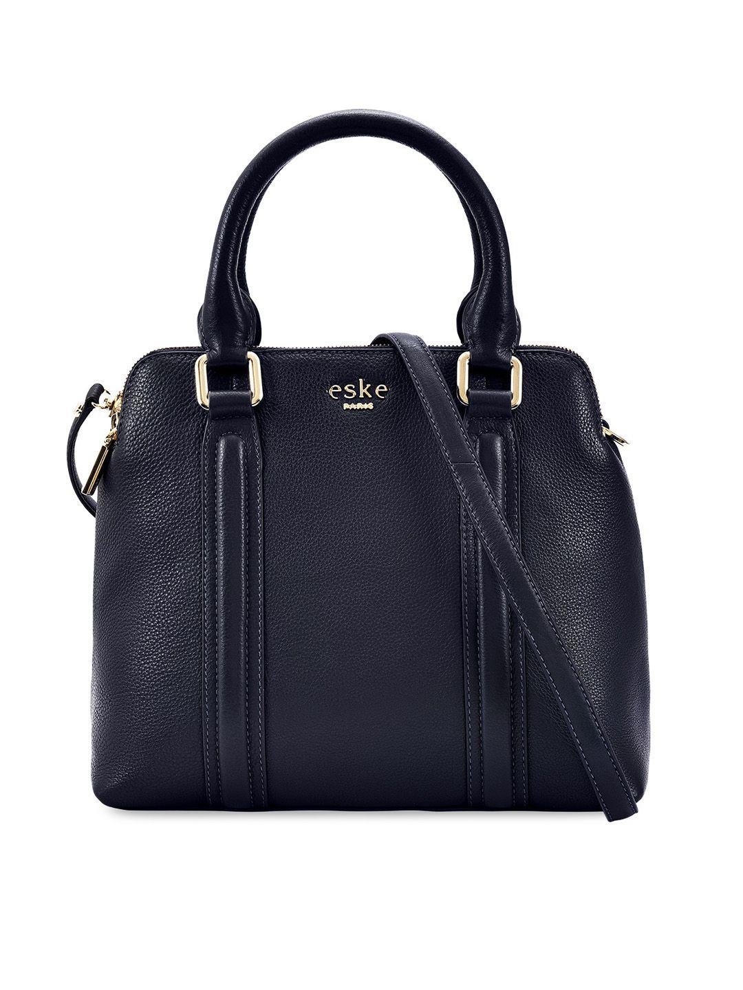 eske navy blue solid handheld leather bag