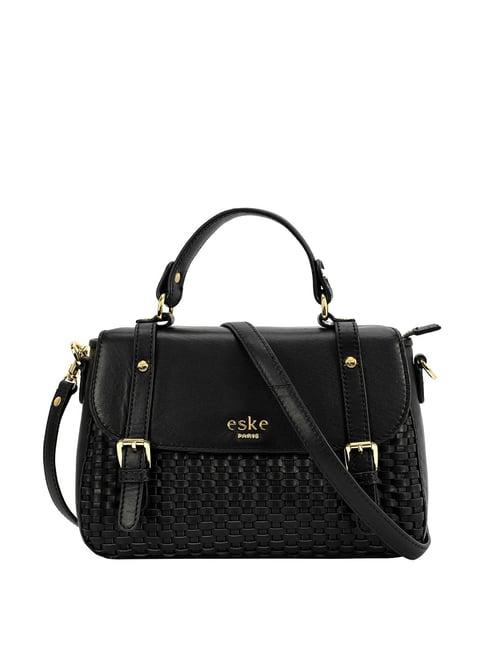 eske paloma black textured medium satchel handbag