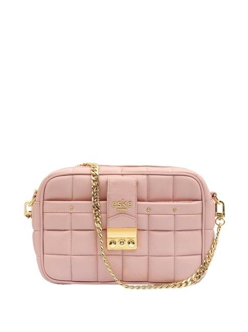 eske paris pink quilted medium sling handbag