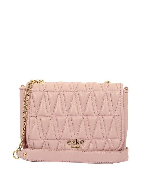 eske paris pink quilted medium sling handbag