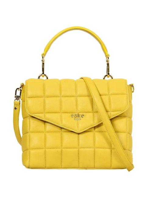 eske paris yellow quilted medium satchel handbag