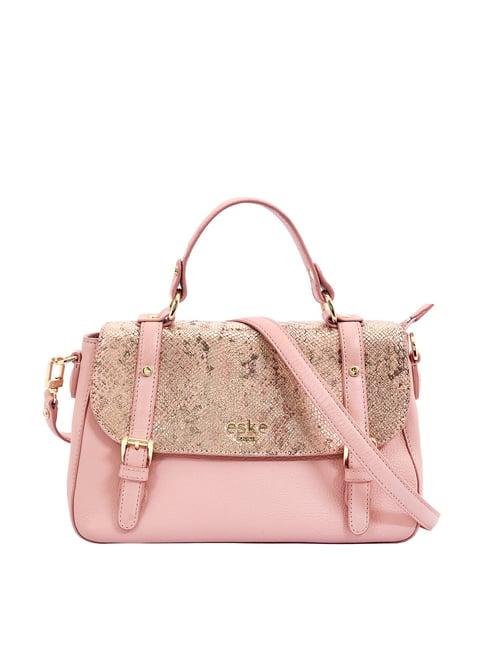 eske pink leather medium satchel handbag