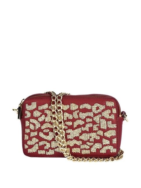 eske rosalie maroon embellished medium sling handbag