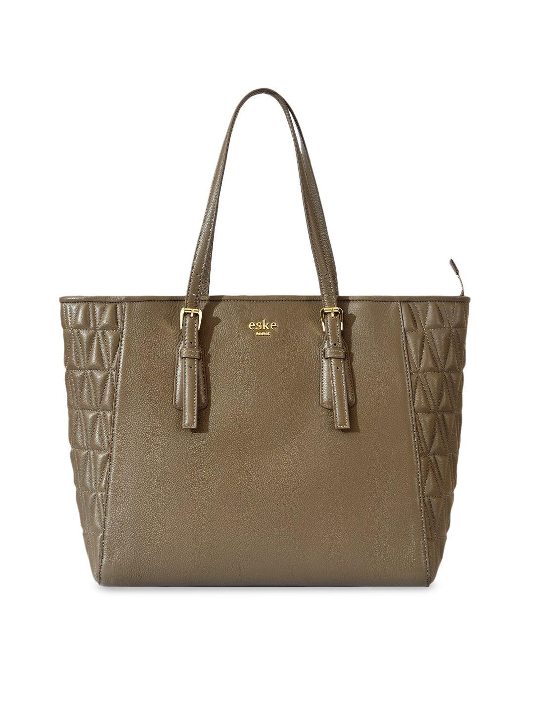 eske taupe leather structured shoulder bag