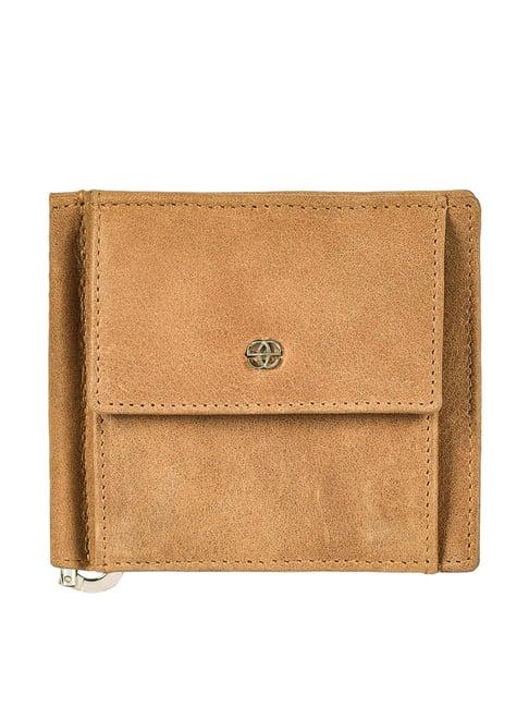 eske teo beige casual leather money clip wallet for men