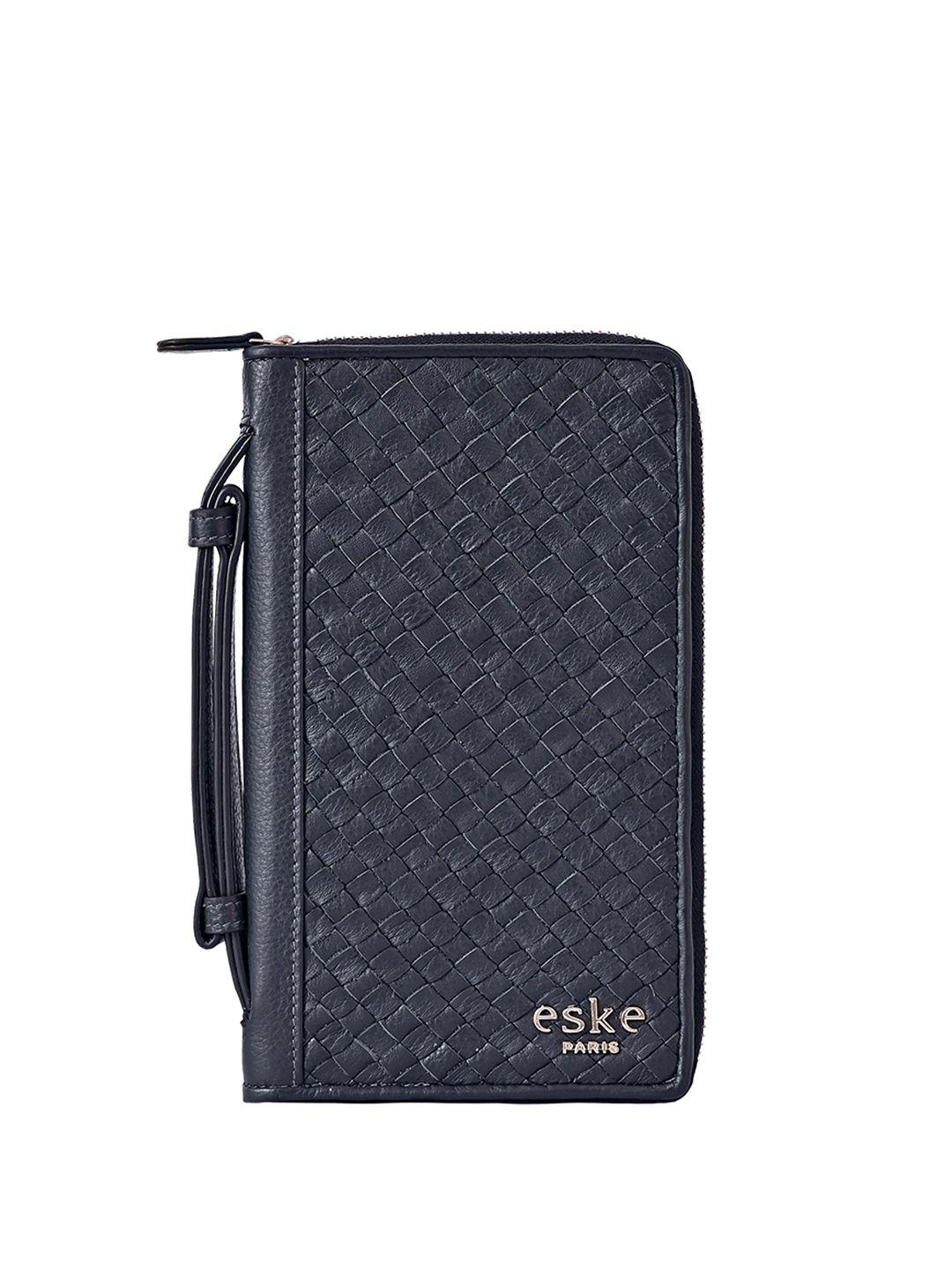 eske textured woven design leather passport holder