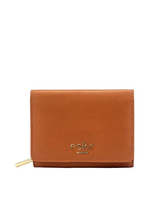 eske tiyo brown solid tri-fold wallet for women