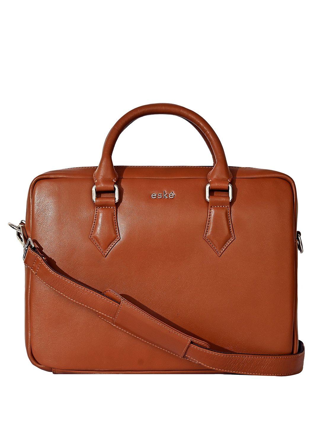 eske unisex brown leather laptop bag