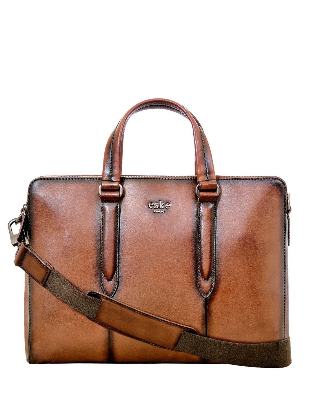 eske unisex tan leather laptop bag