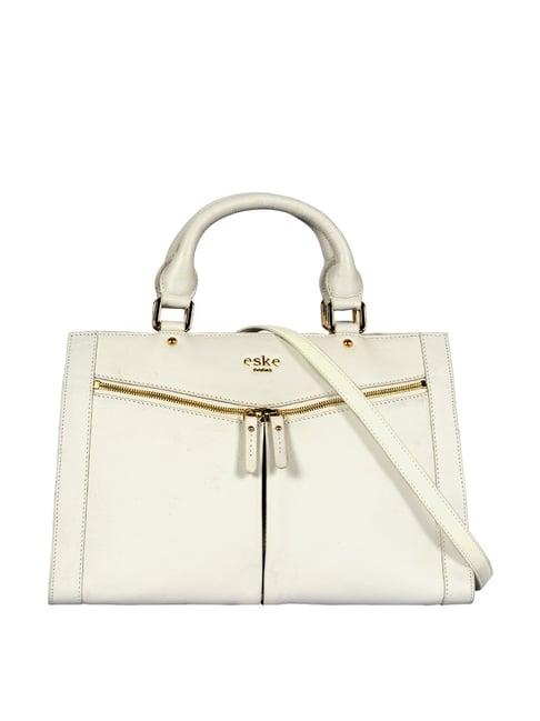 eske white leather  medium satchel handbag