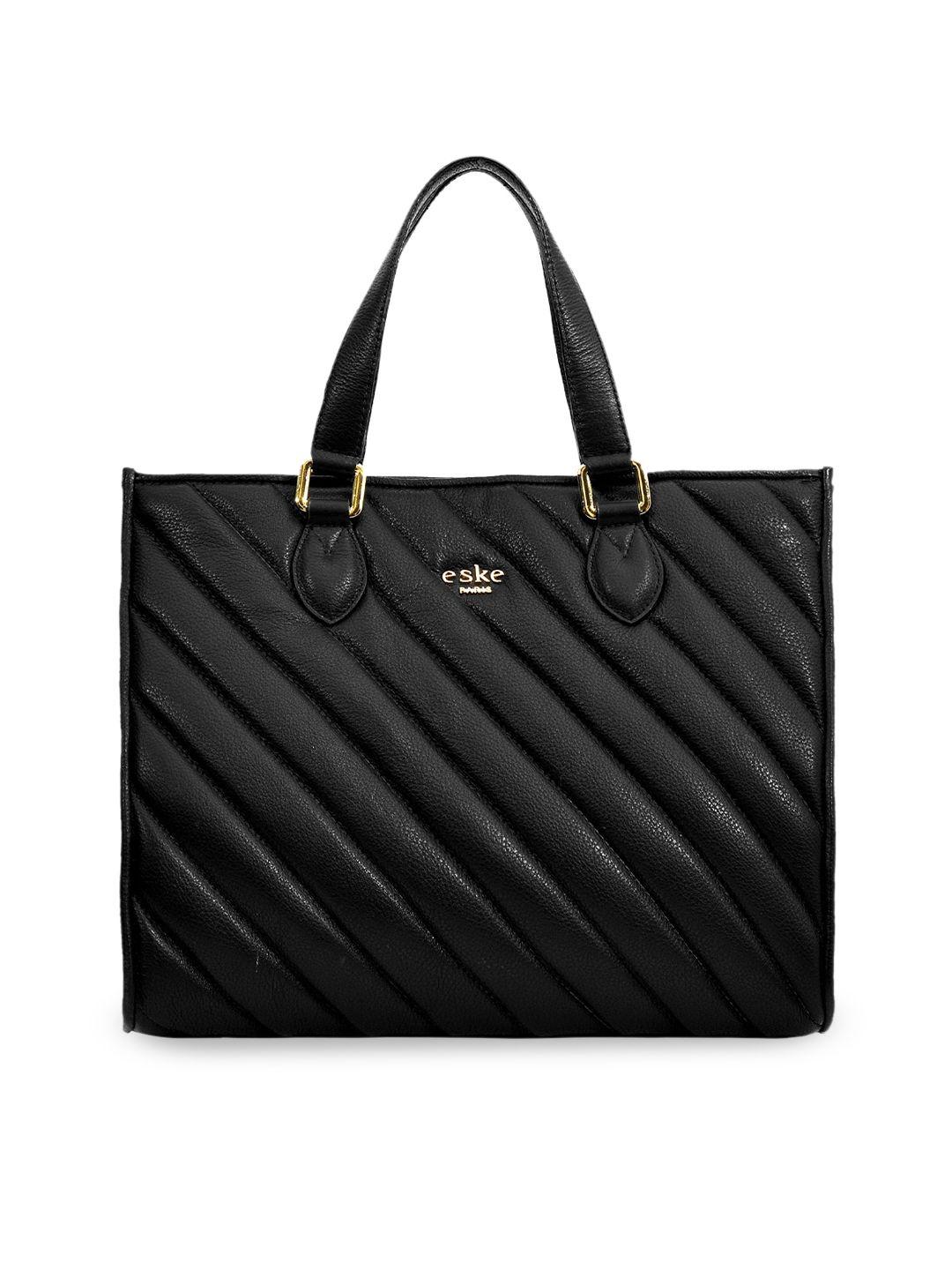 eske women black  leather shopper tote bag