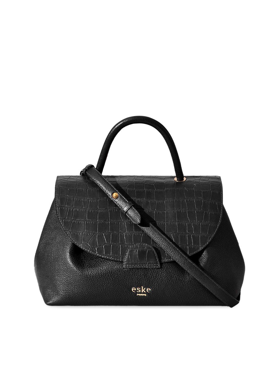 eske women black leather structured satchel