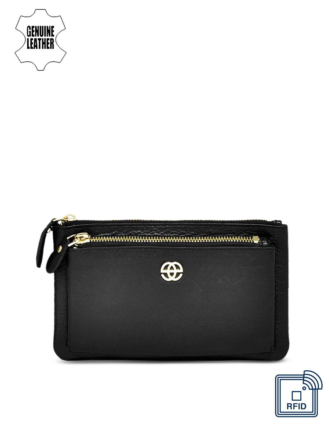 eske women black solid zip around wallet