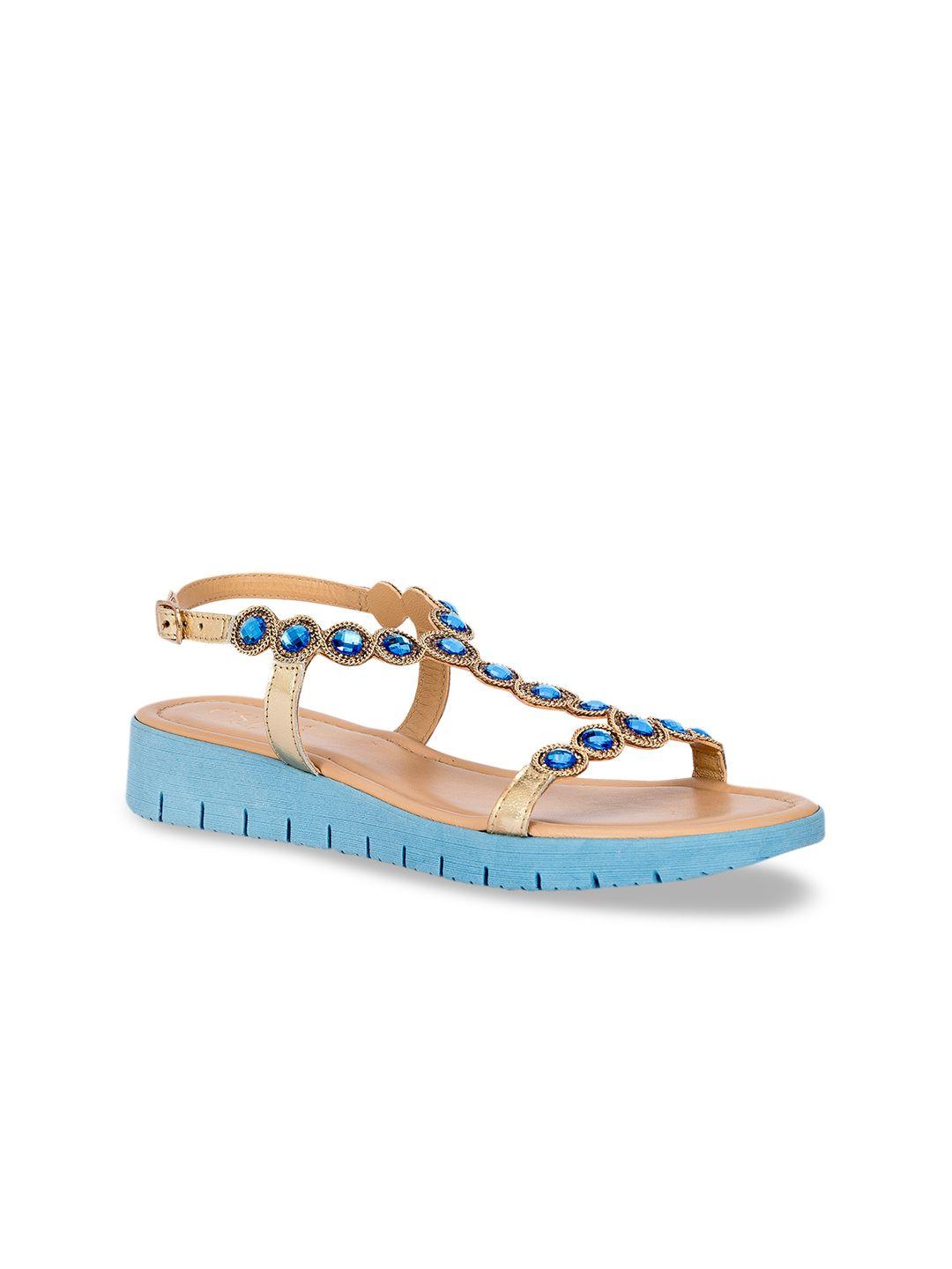 eske women blue embellished open toe flats