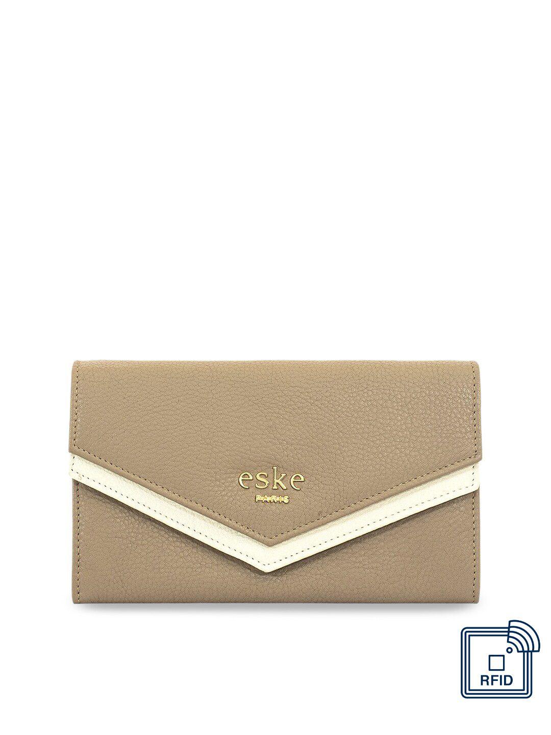 eske women brown solid envelope leather wallet