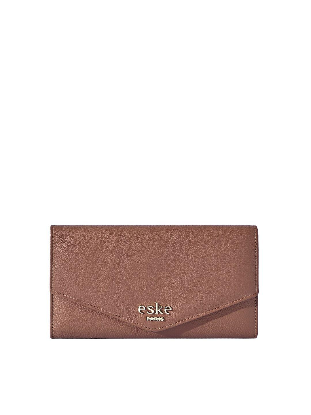 eske women brown textured leather three fold wallet