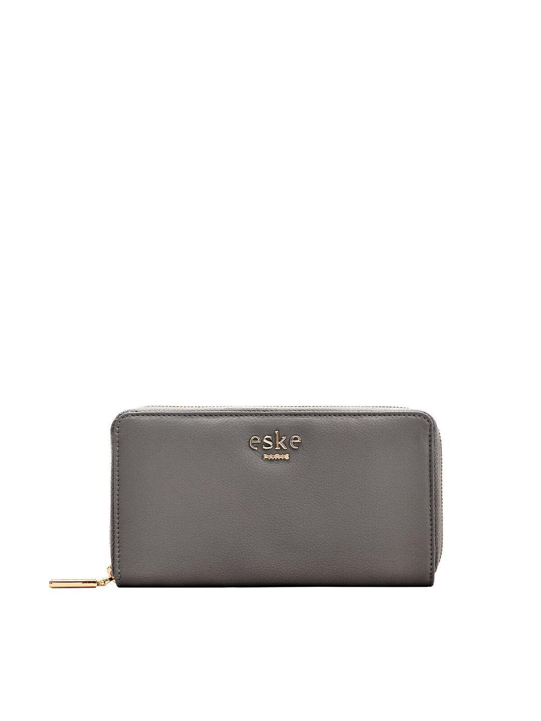 eske women grey leather zip around wallet