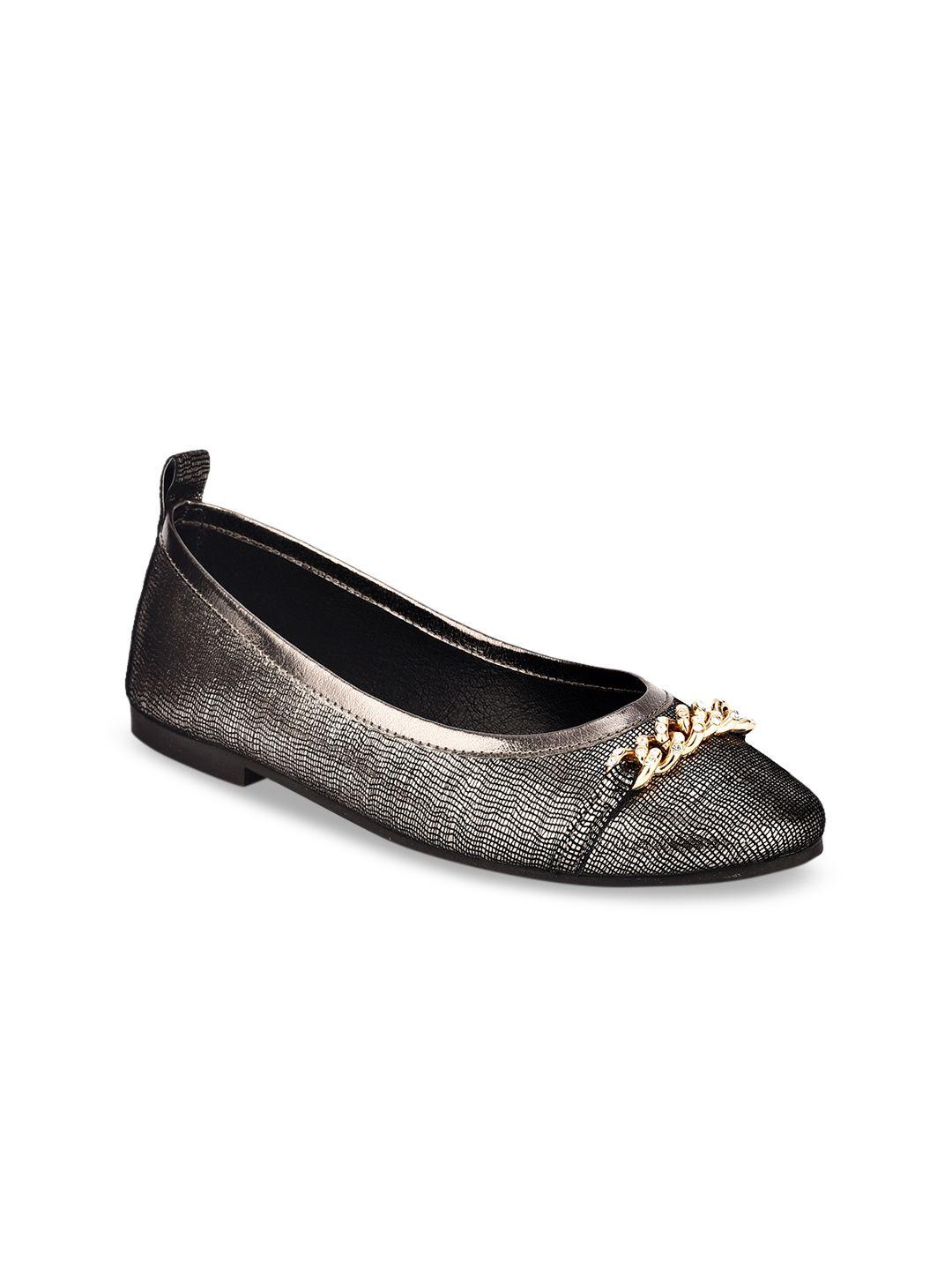 eske women grey melange solid leather ballerinas