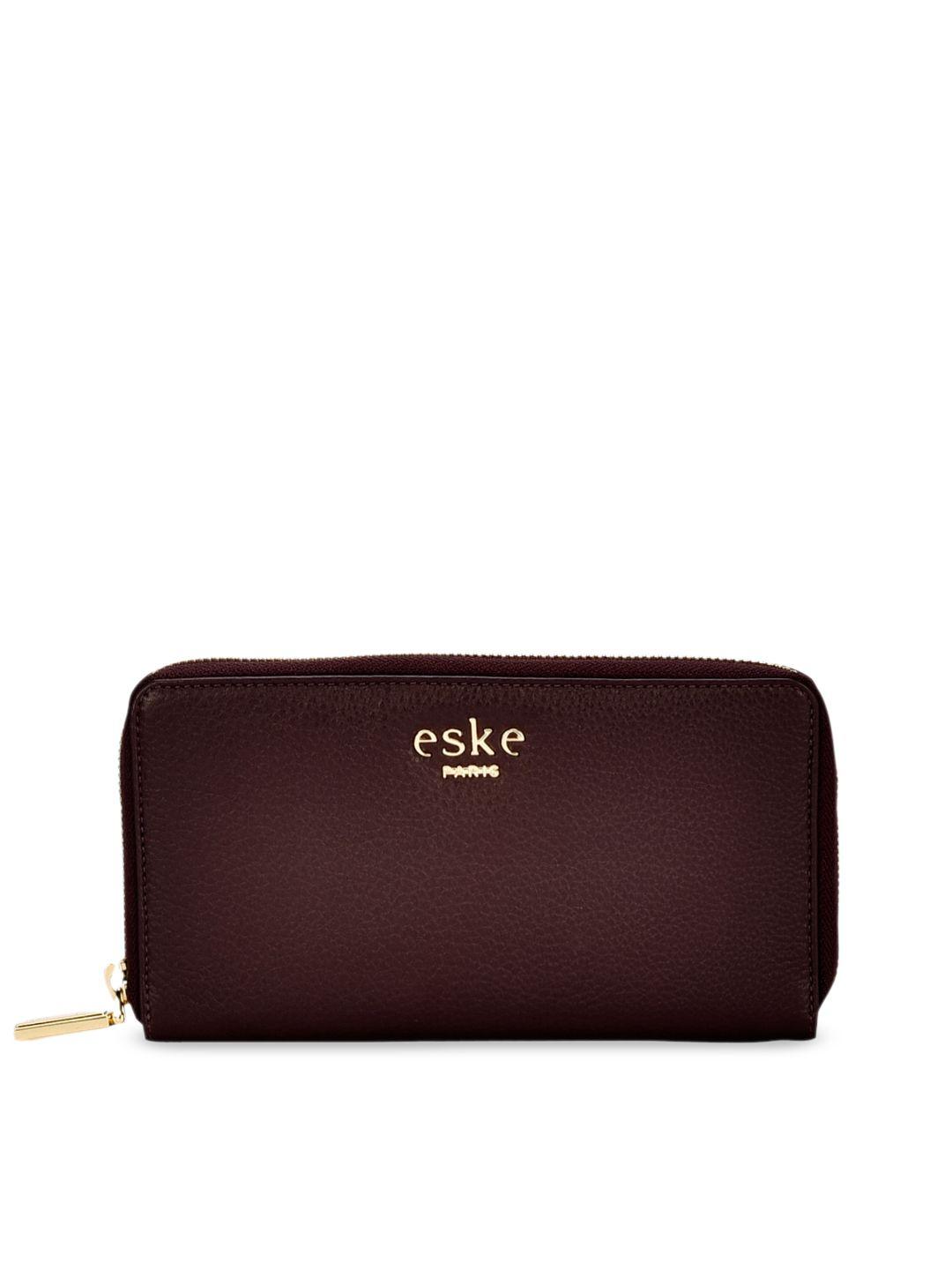 eske women magenta solid zip around leather wallet