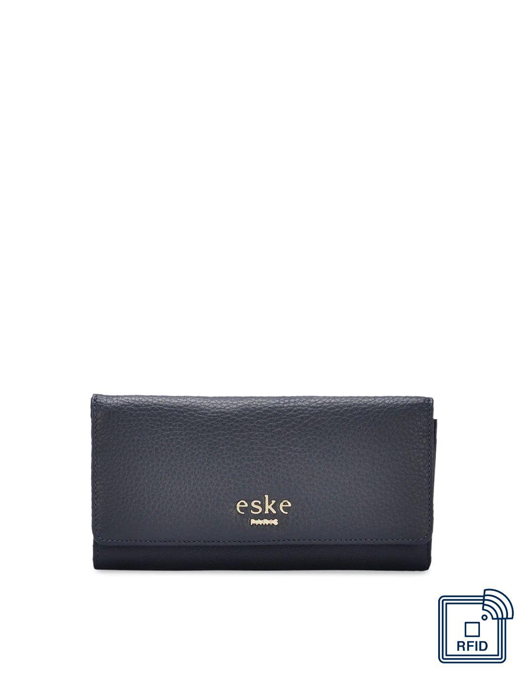 eske women navy blue solid two fold wallet